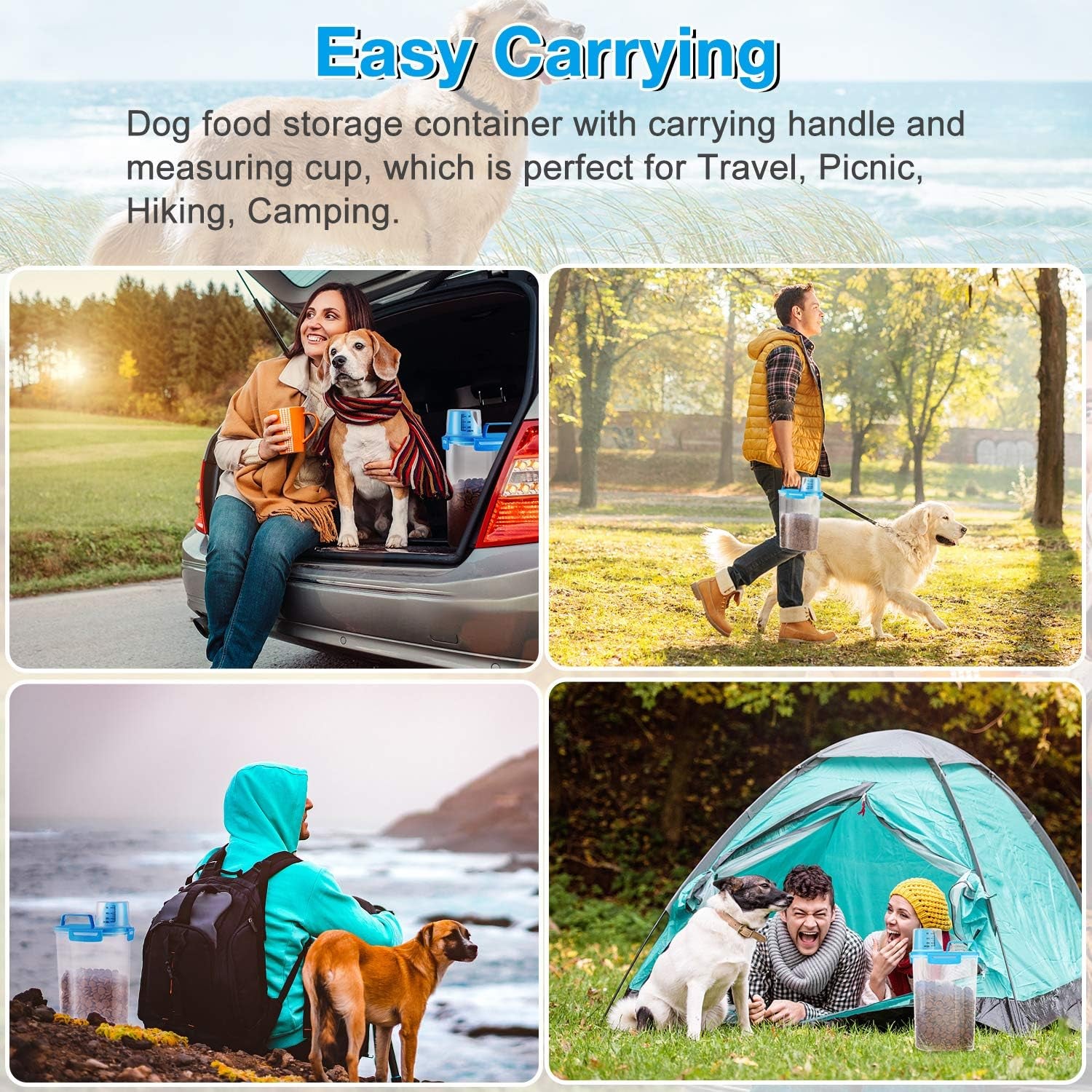 Pet Food Storage Container, Airtight Small Dog Food Container Cat Food Container with Measuring Cup, Upgraded Large Pour Spout and 4 Seal Buckles Food Dispenser for Pets Food and Birds Seed